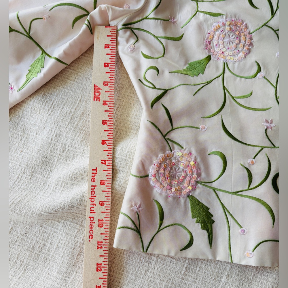 MSK Easter/Spring 100% Silk Floral White Jacket w/ Pink Lining Women’s Medium - Picture 9 of 11